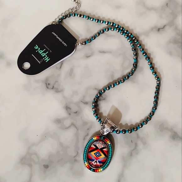 Seed Bead Tribal Print Necklace - Picture 2 of 5